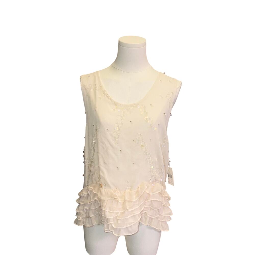 Roxywear by Roxanne Heptner Silk Sequin Ruffle Tank Top Cami L NWT fairy
